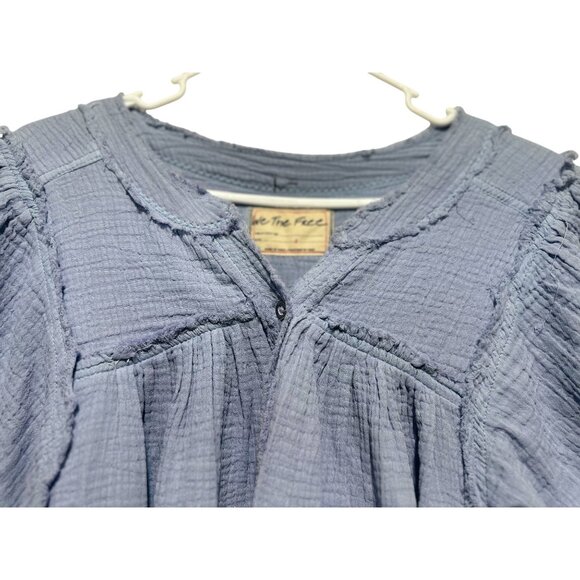 Free People Double Cloth Top Womens Small Blue Gauze Tunic Flowy Bohemian Beach - Picture 8 of 15
